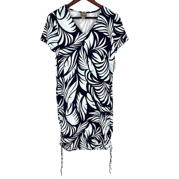 NEW NWT Chicos Sz 0 Small Tribal Tropics Midi Beachy Tropical Dress Aqua Pearl - Picture 1 of 9